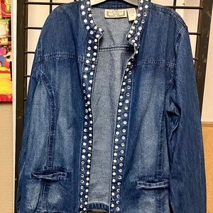 Denim jacket Lifestyle Woman Embellished trim faux pearl and rhinestone 1x loose